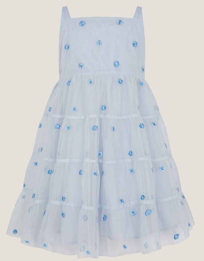 Baby Thea Embroidered Back-Bow Tiered Dress, Blue (BLUE), large