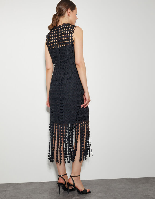 Dixie Embroidered Overlay Tassel Dress, Black (BLACK), large