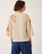 Sylvia Floral Embroidered V-Neck Top, APRICOT, large