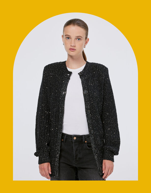 Scotch and Soda Metallic Mid-Length Cardigan, Black (BLACK), large