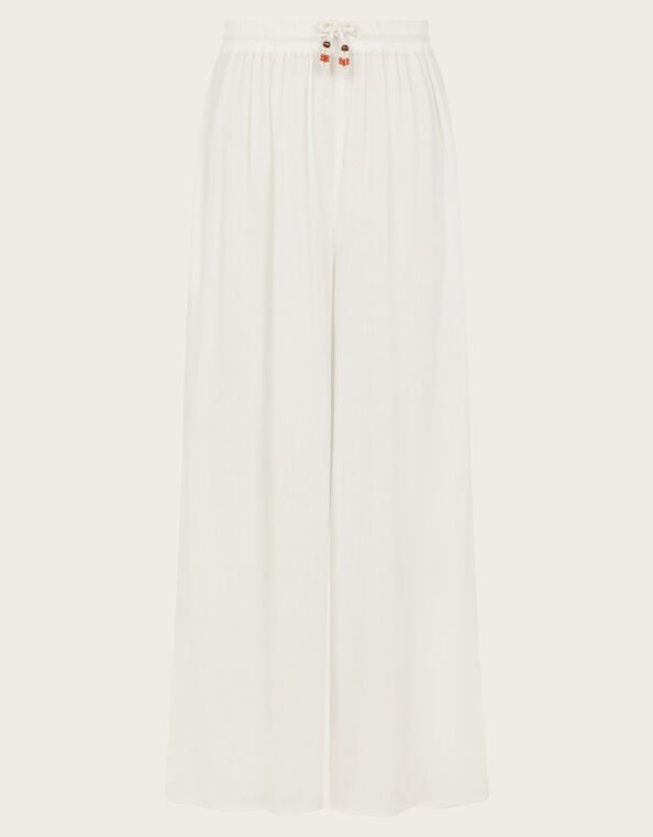 Wide Leg Crinkle Trousers, White (WHITE), large