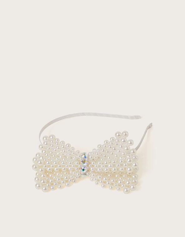 Pearl Beaded Bow Headband, , large