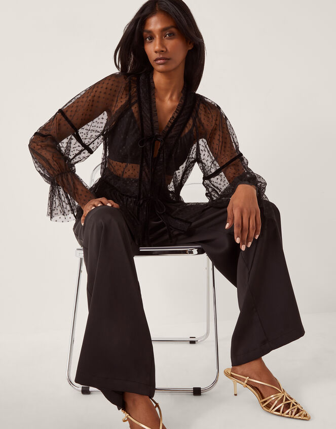 Lina Sheer Polka Dot Lace Blouse, Black (BLACK), large