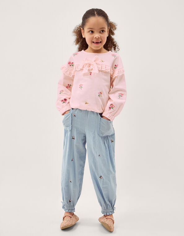 Floral Broderie Bow Sweatshirt, Pink (PINK), large