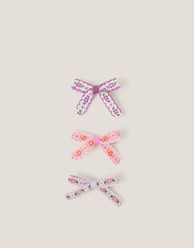 3-Pack Floral Bow Hair Clips, , large