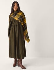 Zola Ric Rac Corduroy Midi Dress, Green (KHAKI), large