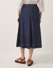 Harper Seamed Denim Midi Skirt, Blue (INDIGO), large