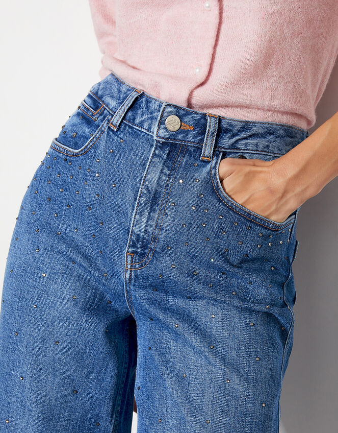 Rita Diamante High Rise Flare Jeans, Blue (MID AUTHENTIC BLUE), large