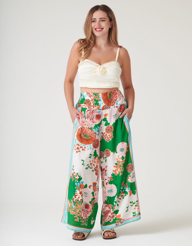 One Hundred Stars Kitsch Bouquet Wide Leg Trousers, Green (GREEN), large