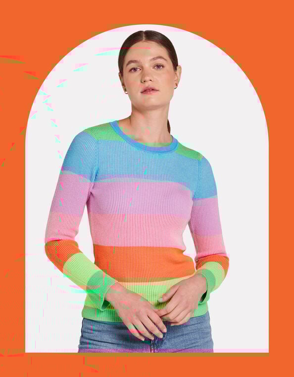 Wispr Stripe Crew Neck Jumper, Multi (MULTI), large