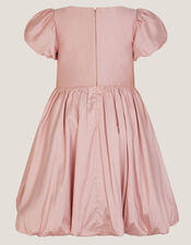 Puff Sleeve Velvet Bow Party Dress, Pink (DUSKY PINK), large