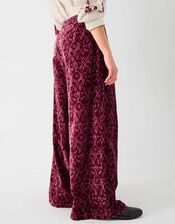 East Jude Print Velvet Wide Leg Trousers, Red (BERRY), large