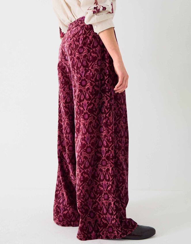 East Jude Print Velvet Wide Leg Trousers, Red (BERRY), large