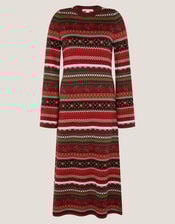 Fara Floral Fair Isle Midi Dress, Red (RED), large