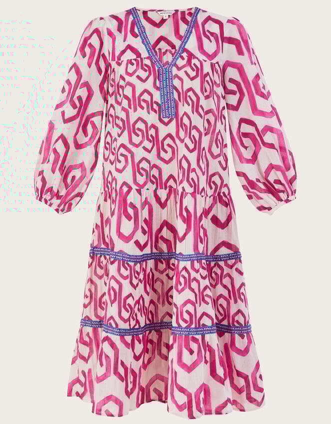 Geometric Print Kaftan Dress, Pink (PINK), large