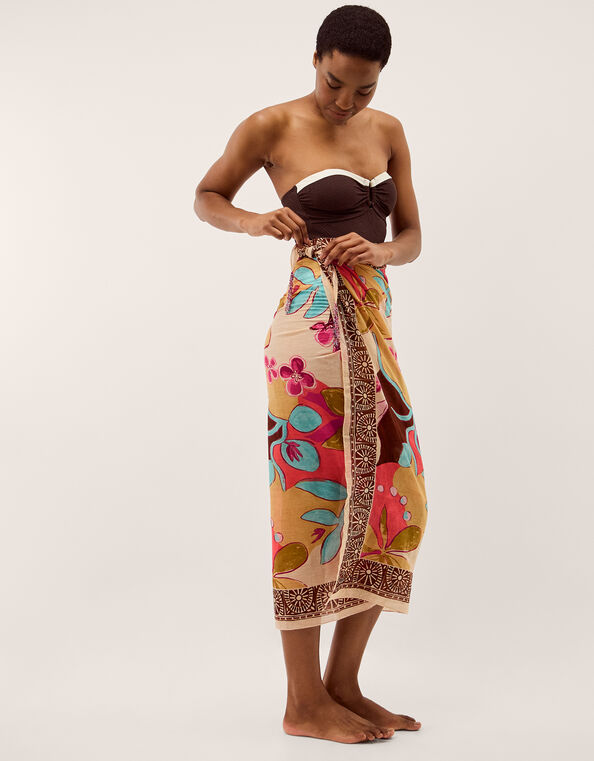 Iris Floral Print Sarong, , large