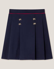 Bow Ponte Pleated Skirt, Blue (NAVY), large
