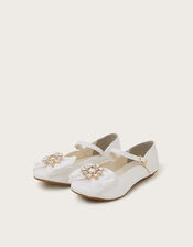 Diamante Bow Strap Ballet Flats, Ivory (IVORY), large