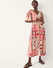 Patti Flutter Sleeve Tile Print Maxi Dress, DARK PINK, large