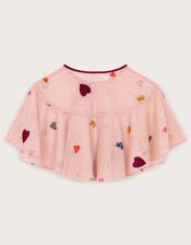 Applique Heart Ruffle Cape, Pink (PINK), large
