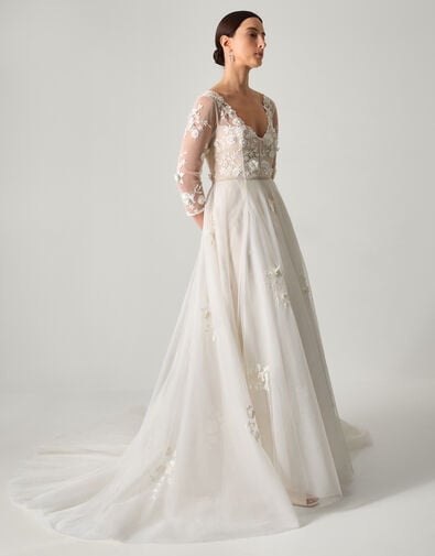 Lucy Embroidered Floral Maxi Wedding Dress, Ivory (IVORY), large