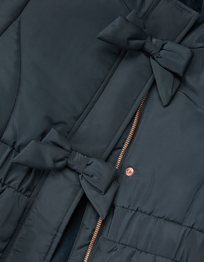 Frill Bow Hooded Coat, Blue (NAVY), large