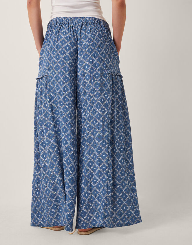 Rita Print Wide Leg Trousers, Blue (BLUE), large