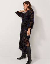 Giselle Sheer Floral Devor&eacute; Midi Dress, Blue (MIDNIGHT), large