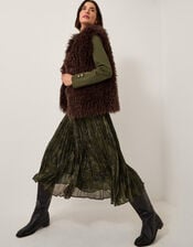 Synthia Snakeskin Pleated Midi Dress, Green (KHAKI), large