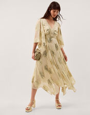 Lydia V-Neck Shimmer Midi Dress, Cream (CREAM), large