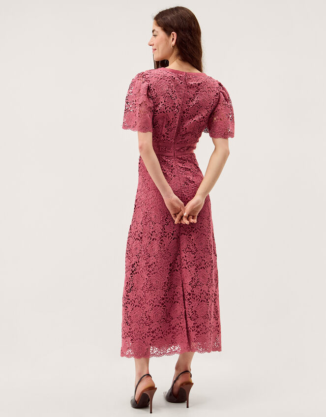 Regina Short Sleeve Lace Midi Dress, Pink (ROSE), large