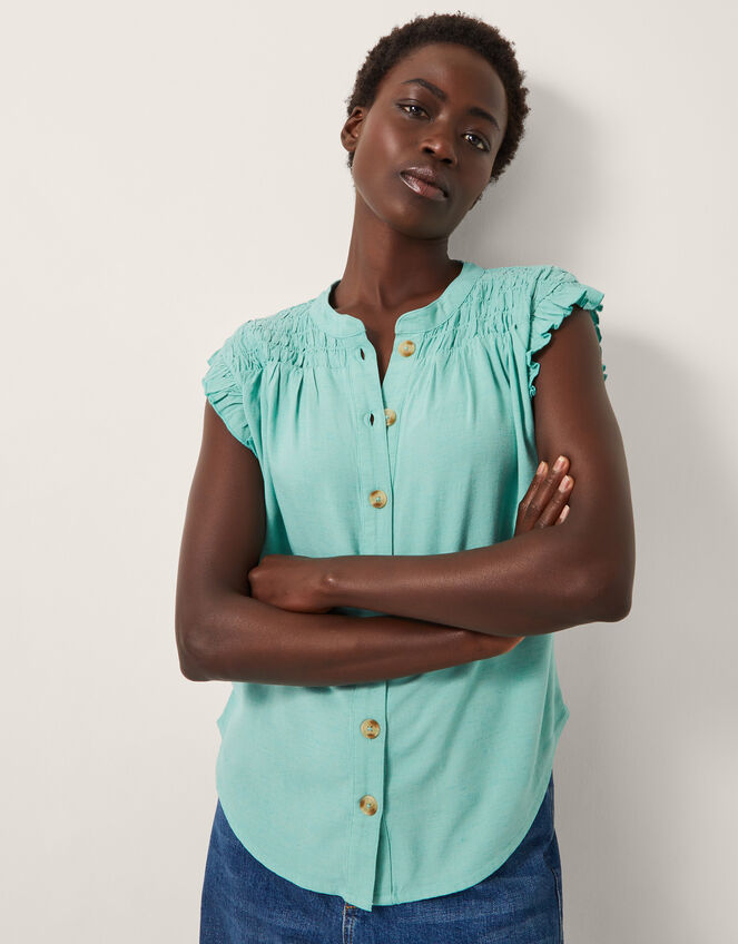 Evelyn Sleeveless Smocked Top, SEA GREEN, large