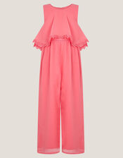 Leia Lace Trim Tier Playsuit, Orange (CORAL), large