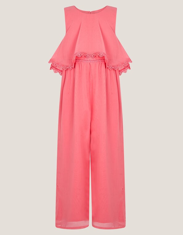 Leia Lace Trim Tier Playsuit, Orange (CORAL), large