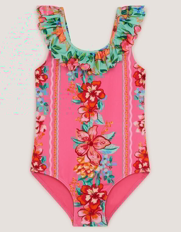 Tropical Floral Frill Swimsuit, Pink (PINK), large