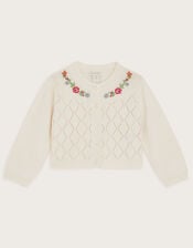 Baby Floral Pointelle Knit Cardigan, Ivory (IVORY), large