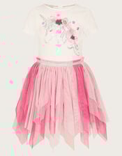 Sequin Unicorn Short Sleeve Disco Dress, Pink (PINK), large