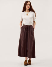 Maisie Linen Blend Crop Wide Leg Trousers, Brown (CHOCOLATE), large