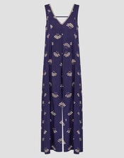 Briana Fan Print Wide Leg Jumpsuit, Blue (NAVY), large
