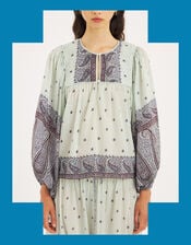 Antik Batik Johri Hand-Woven Paisley Blouse, Blue (AQUA), large