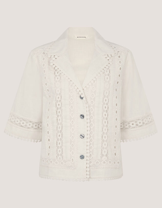 Irina Lace Trim Shirt, White (WHITE), large