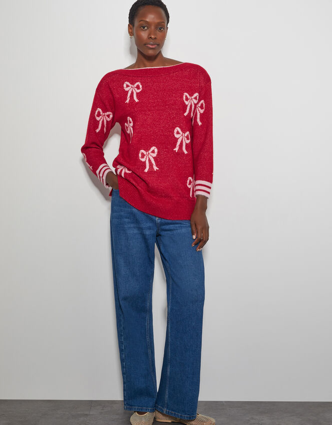 Mia Mini Bow Knit Jumper, Red (RED), large
