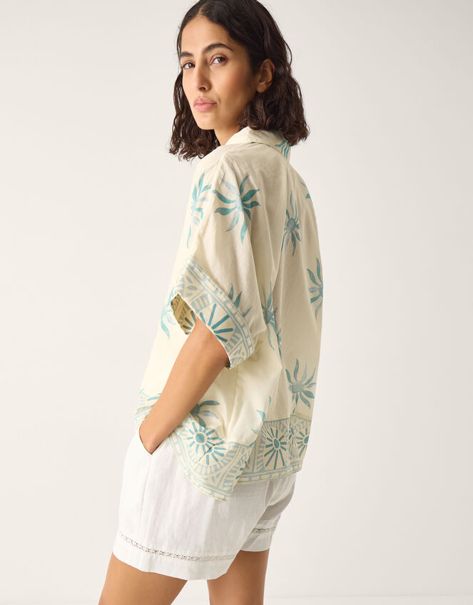Tashie Sun Print Oversized Shirt, Blue (AQUA), large