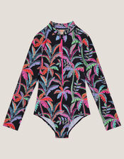 Tropical UPF50+ Long Sleeve Swimsuit, Black (BLACK), large