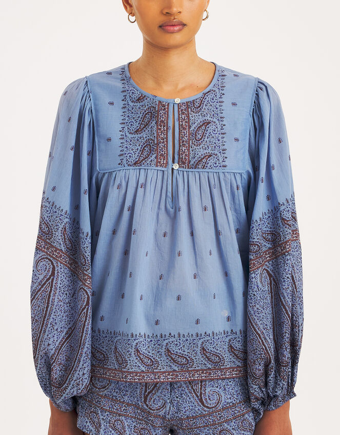 Antik Batik Johri Hand-Woven Paisley Blouse, Blue (BLUE), large