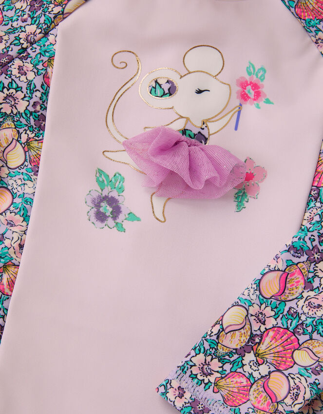 Baby Shell Print UPF50+ Swimsuit & Sun Hat Set, Pink (PINK), large