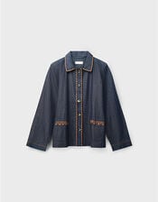 East Jayla Embroidered Denim Shirt Jacket, Blue (NAVY), large