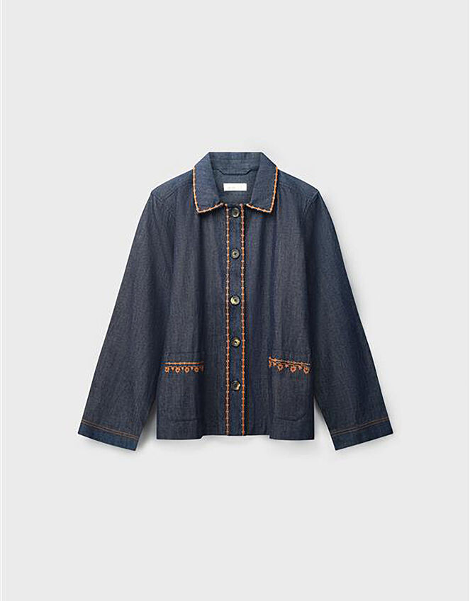 East Jayla Embroidered Denim Shirt Jacket, Blue (NAVY), large