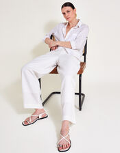 Parker Linen Crop Trousers, White (WHITE), large