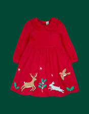 Frugi Peony Corduroy Christmas Dress, Red (RED), large